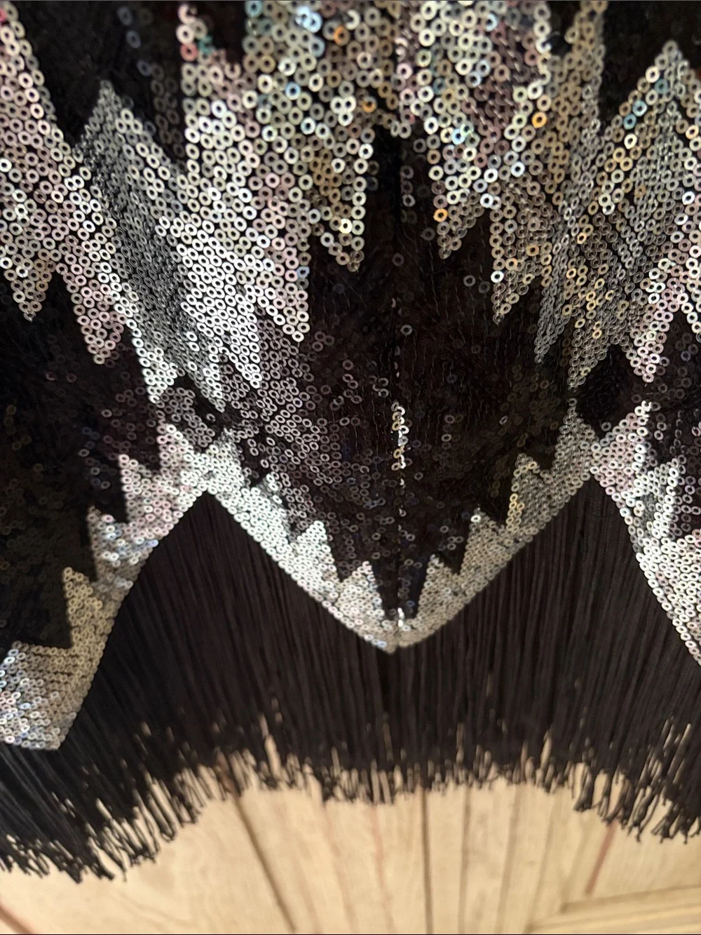 Vince Camuto Black and silver Sequin Cocktail dress with fringe bottom. NWT - Picture 8 of 8
